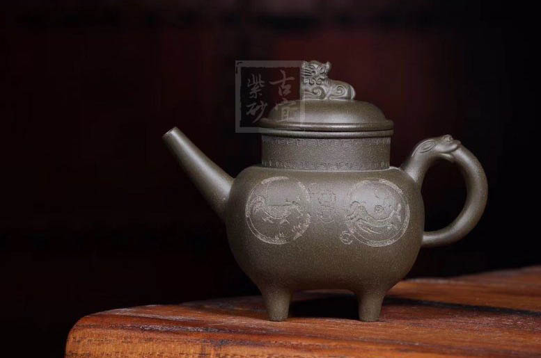 《鼎盛壺》宜興紫砂壺稀有明國(guó)綠手工紫砂壺